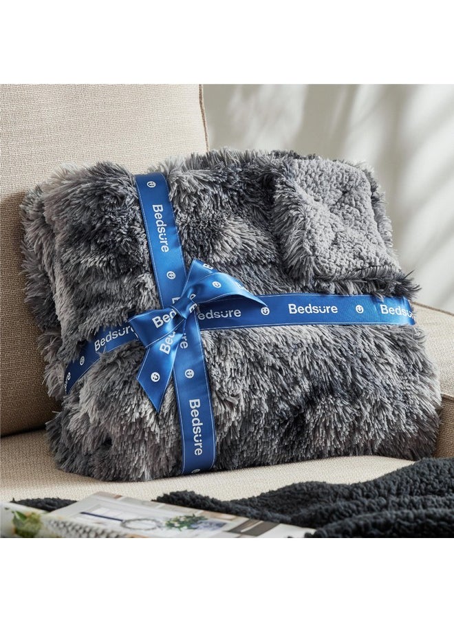 Bedsure Soft Blankets Queen Size for Bed, Fluffy Fuzzy Blankets for Full Queen Bed, Cozy Plush Sherpa Fleece Faux Fur Blanket for Winter, Thick Warm Blanket Gifts for Women, Men, 90x90, Tie Dye Grey