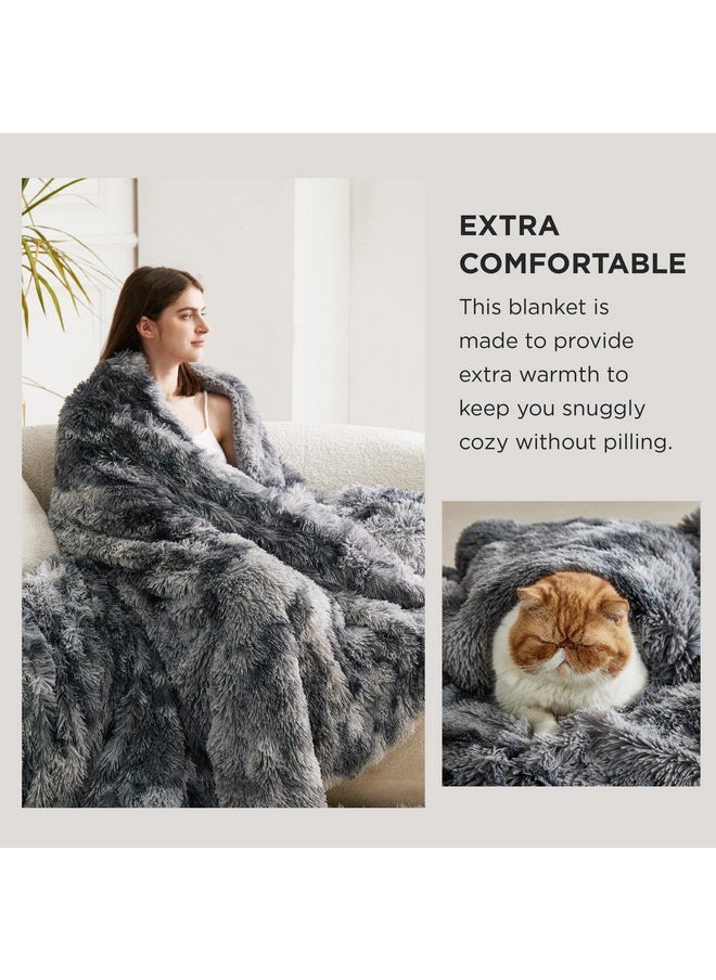 Bedsure Soft Blankets Queen Size for Bed, Fluffy Fuzzy Blankets for Full Queen Bed, Cozy Plush Sherpa Fleece Faux Fur Blanket for Winter, Thick Warm Blanket Gifts for Women, Men, 90x90, Tie Dye Grey