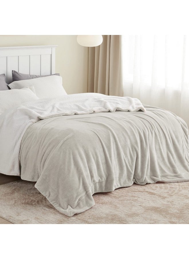 Bedsure Sherpa Fleece Blankets King Size for Bed - Thick and Warm Blanket for Winter, Soft Fuzzy Plush King Blanket for All Seasons, Linen, 108x90 Inches