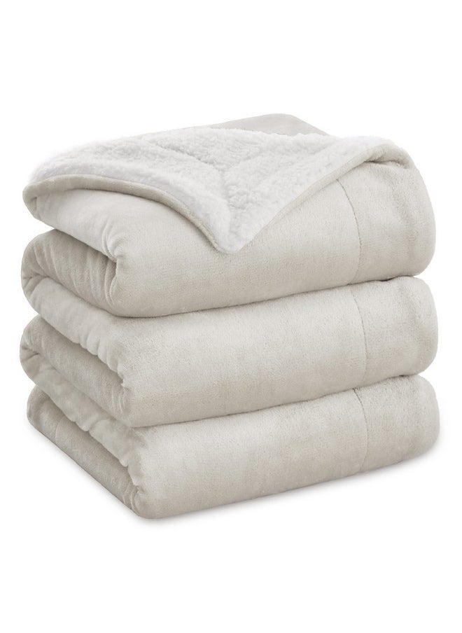 Bedsure Sherpa Fleece Blankets King Size for Bed - Thick and Warm Blanket for Winter, Soft Fuzzy Plush King Blanket for All Seasons, Linen, 108x90 Inches