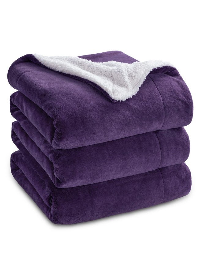 Bedsure Sherpa Fleece Blankets King Size for Bed - Thick and Warm Blanket for Winter, Soft Fuzzy Plush King Blanket for All Seasons, Purple, 108x90 Inches