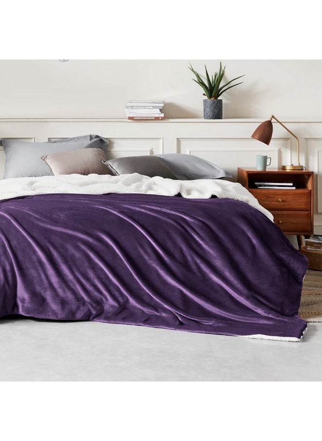 Bedsure Sherpa Fleece Blankets King Size for Bed - Thick and Warm Blanket for Winter, Soft Fuzzy Plush King Blanket for All Seasons, Purple, 108x90 Inches