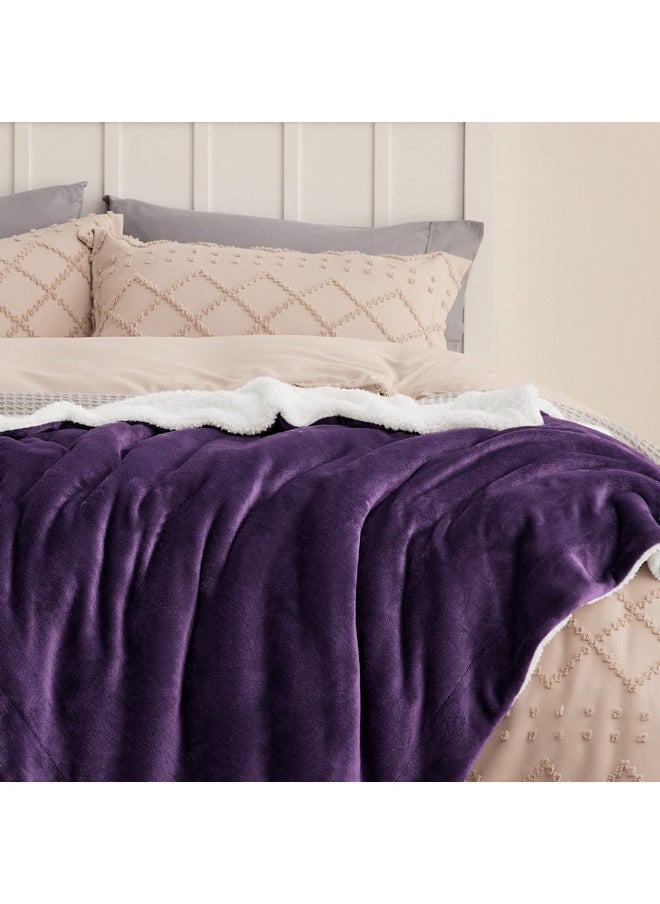 Bedsure Sherpa Fleece Blankets King Size for Bed - Thick and Warm Blanket for Winter, Soft Fuzzy Plush King Blanket for All Seasons, Purple, 108x90 Inches