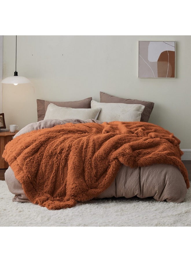 Bedsure Soft Burnt Orange Blankets Queen Size for Bed, Fluffy Fuzzy Blankets for Full Queen Bed, Cozy Plush Sherpa Fleece Faux Fur Blanket for Winter, Thick Warm Blanket Gifts for Women, Men, 90x90