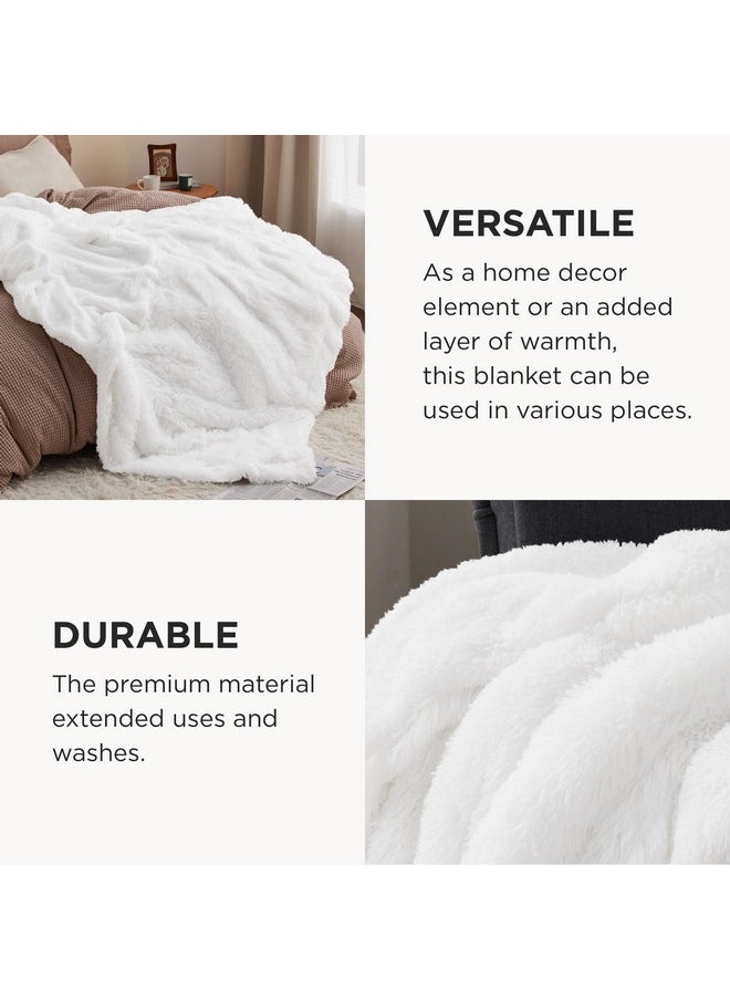 Bedsure Soft White Blankets Queen Size for Bed, Fluffy Fuzzy Blankets for Full Queen Bed, Cozy Plush Sherpa Fleece Faux Fur Blanket for Winter, Thick Warm Blanket Gifts for Women, Men, 90x90