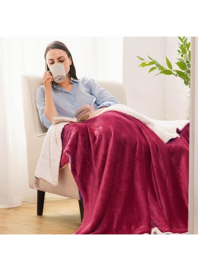 Bedsure Sherpa Fleece Blanket Queen Size for Bed - Thick and Warm Blanket for Winter, Christmas Blanket Gift, Red, 90x90 Inches