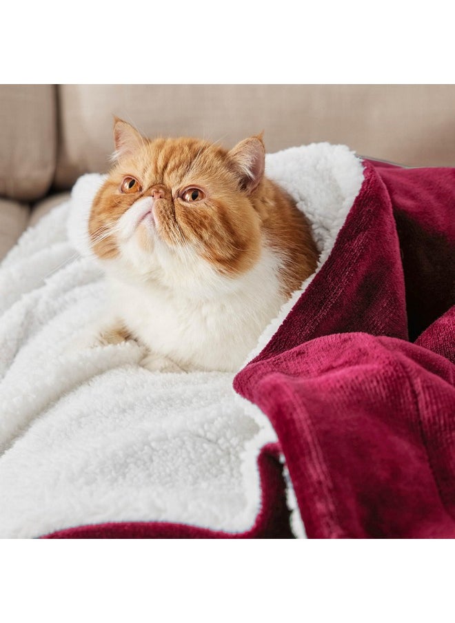 Bedsure Sherpa Fleece Blanket Queen Size for Bed - Thick and Warm Blanket for Winter, Christmas Blanket Gift, Red, 90x90 Inches