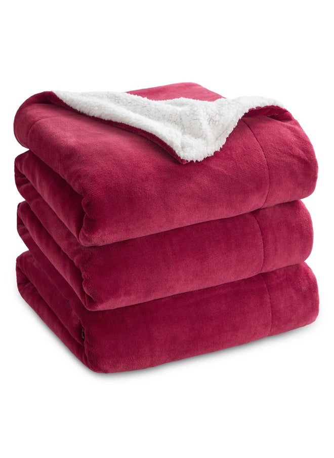 Bedsure Sherpa Fleece Blanket Queen Size for Bed - Thick and Warm Blanket for Winter, Christmas Blanket Gift, Red, 90x90 Inches