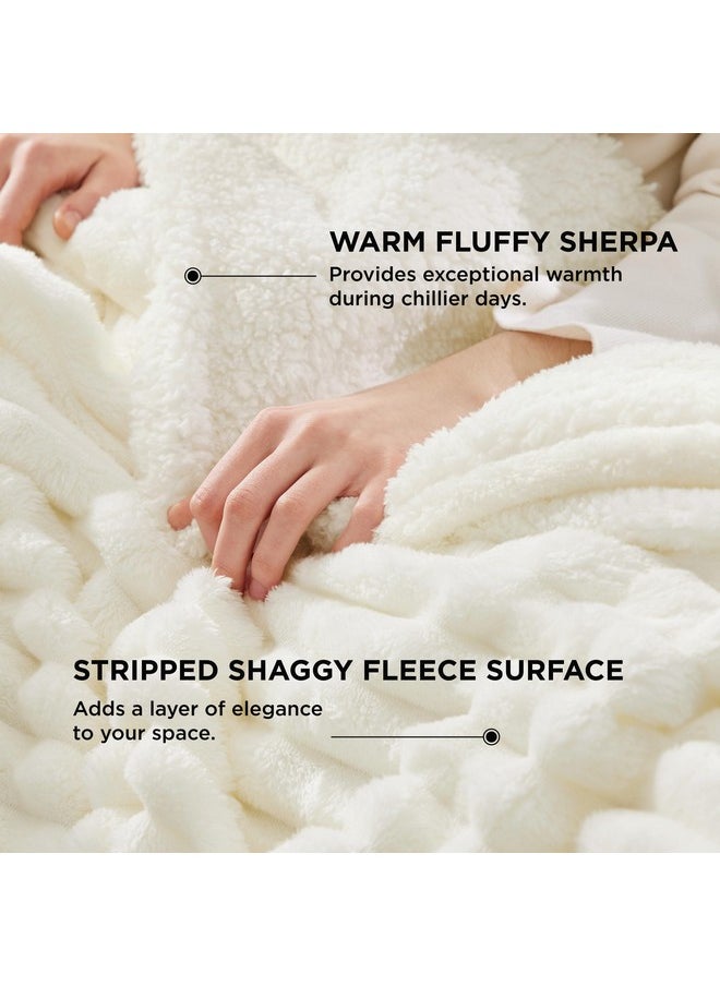 Bedsure Sherpa Throw Blanket for Couch - Super Soft Cozy Blanket for Bed, Fleece Thick Warm Blanket for Winter, Plush White Throw Blanket Gift for Women, 50x60 Inches