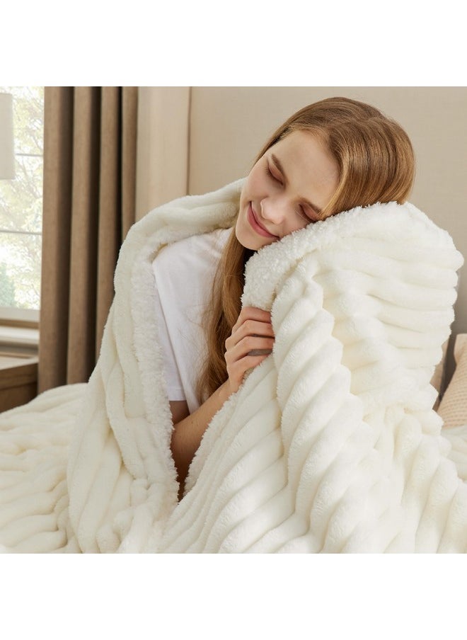 Bedsure Sherpa Throw Blanket for Couch - Super Soft Cozy Blanket for Bed, Fleece Thick Warm Blanket for Winter, Plush White Throw Blanket Gift for Women, 50x60 Inches