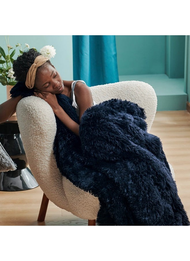 Bedsure Soft Navy Blue King Size Blanket for Bed, Fluffy Fuzzy Large King Blanket for Winter, Cozy Plush Sherpa Fleece Faux Fur Blanket, Thick Warm Christmas Blanket Gifts for Women, Men, 108x90