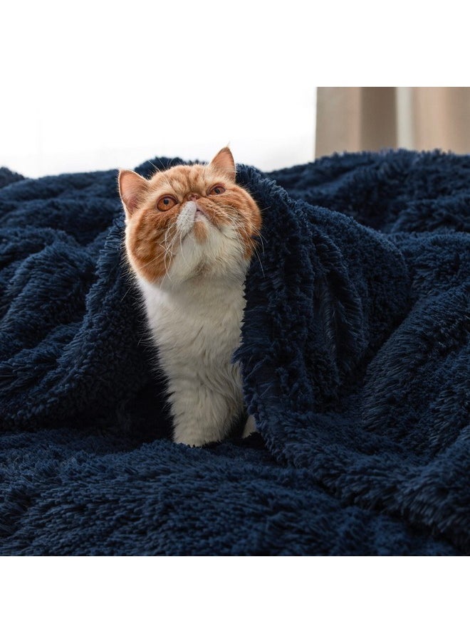 Bedsure Soft Navy Blue King Size Blanket for Bed, Fluffy Fuzzy Large King Blanket for Winter, Cozy Plush Sherpa Fleece Faux Fur Blanket, Thick Warm Christmas Blanket Gifts for Women, Men, 108x90
