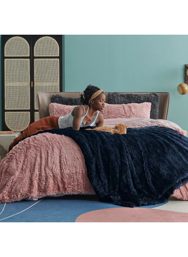 Bedsure Soft Navy Blue King Size Blanket for Bed, Fluffy Fuzzy Large King Blanket for Winter, Cozy Plush Sherpa Fleece Faux Fur Blanket, Thick Warm Christmas Blanket Gifts for Women, Men, 108x90