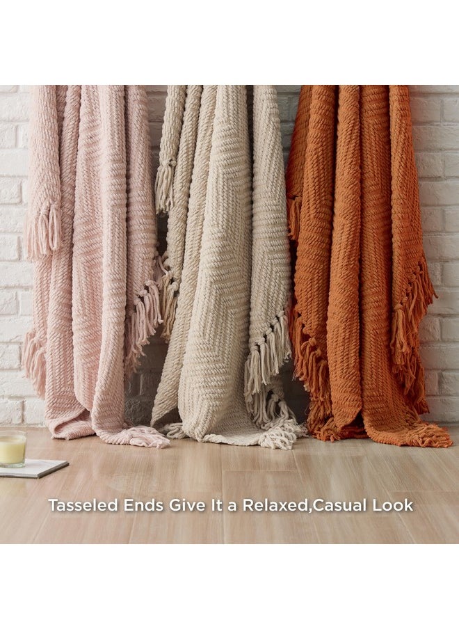 Bedsure Terracotta Throw Blanket for Couch - Versatile Knit Woven Chenille Blanket for Chair, Super Soft, Warm & Decorative Blanket with Tassels for Bed, Sofa and Living Room (Terracotta, Throw)