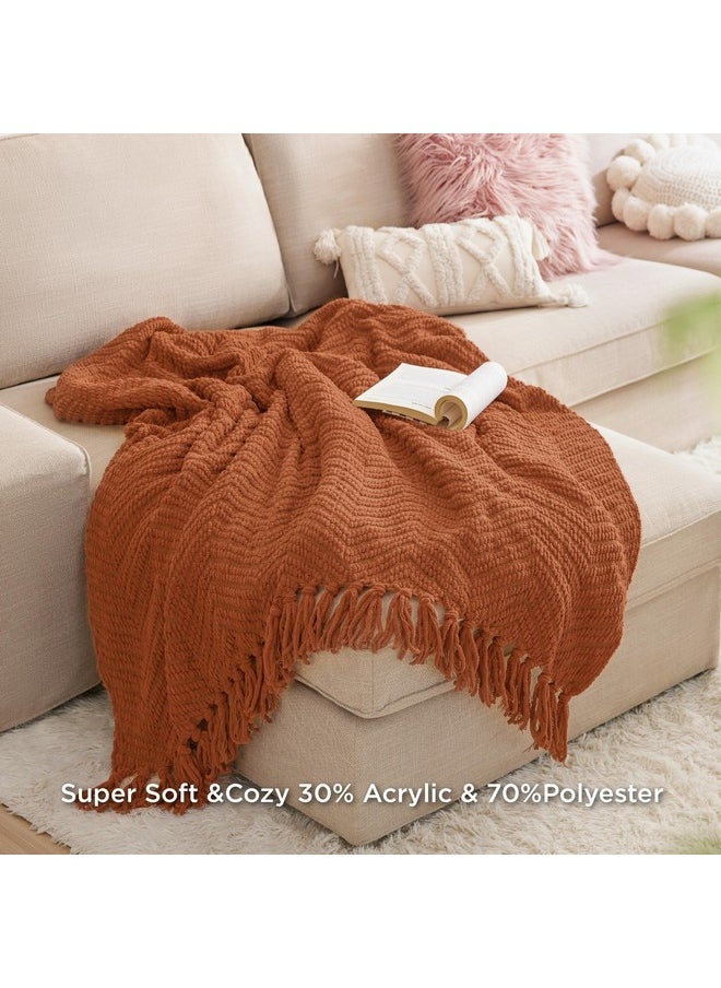 Bedsure Terracotta Throw Blanket for Couch - Versatile Knit Woven Chenille Blanket for Chair, Super Soft, Warm & Decorative Blanket with Tassels for Bed, Sofa and Living Room (Terracotta, Throw)