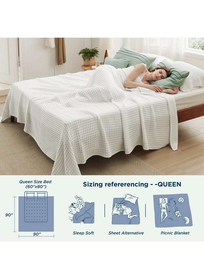 Bedsure Cooling Cotton Waffle Queen Size Blanket - Lightweight Christmas Blanket of Rayon Derived from Bamboo for Hot Sleepers, Luxury Throws for Bed, Couch and Sofa, Forest Green, 90x90 Inches