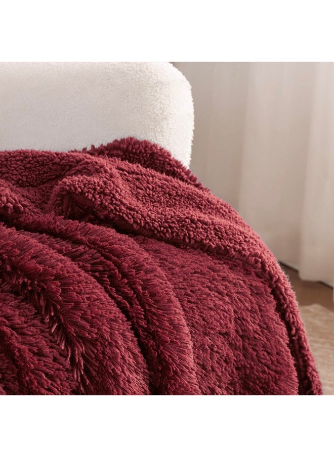 Bedsure Burgundy Red Throw Blanket for Couch, Fluffy Fuzzy Red Blankets & Throws for Bed, Sofa, Cozy Plush Sherpa Fleece Faux Fur Blanket, Maroon Red Christmas Blanket Red Gifts for Women, Men, 50x60