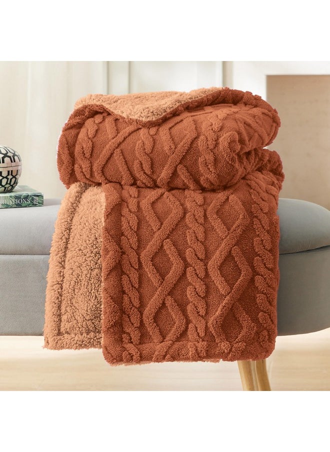 Bedsure Sherpa Throw Blanket for Couch Sofa - Fuzzy Soft Cozy Blanket for Bed, Fleece Thick Warm Christmas Blanket for Winter, Orange, 50x60 Inches