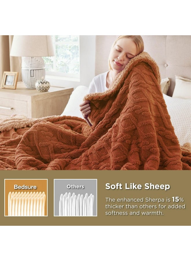 Bedsure Sherpa Throw Blanket for Couch Sofa - Fuzzy Soft Cozy Blanket for Bed, Fleece Thick Warm Christmas Blanket for Winter, Orange, 50x60 Inches