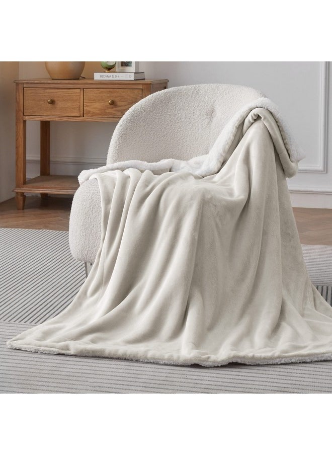 Bedsure Sherpa Fleece Throw Blanket for Couch - Thick and Warm Blanket for Winter, Soft Fuzzy Plush Throw Blanket for All Seasons, Linen, 50x60 Inches