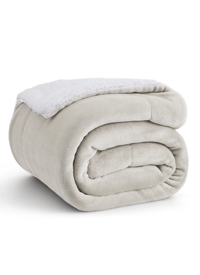 Bedsure Sherpa Fleece Throw Blanket for Couch - Thick and Warm Blanket for Winter, Soft Fuzzy Plush Throw Blanket for All Seasons, Linen, 50x60 Inches