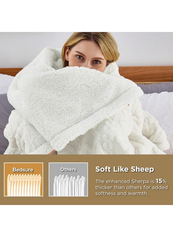 Bedsure Sherpa Throw Blanket for Couch Sofa - Fuzzy Soft Cozy Blanket for Bed, Fleece Thick Warm Christmas Blanket Gift for Winter, Cream, 50x60 Inches