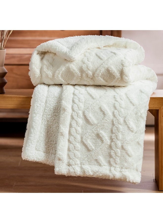 Bedsure Sherpa Throw Blanket for Couch Sofa - Fuzzy Soft Cozy Blanket for Bed, Fleece Thick Warm Christmas Blanket Gift for Winter, Cream, 50x60 Inches