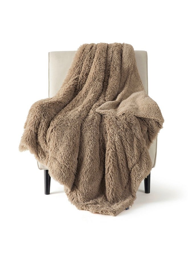 Bedsure Brown Throw Blanket for Couch, Fluffy Fuzzy Brown Blankets & Throws for Bed, Sofa, Cozy Taupe Sherpa Fleece Faux Fur Blanket, Brown Decor Christmas Blanket Brown Gifts for Women, Men, 50x60