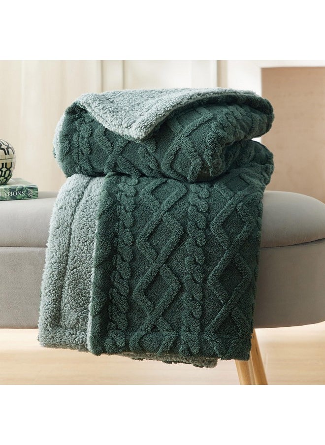 Bedsure Sherpa Blanket Twin Size - Twin Blanket Fuzzy Soft Cozy Throw for Couch, Fleece Thick Warm Christmas Blanket for Winter, Dark Green, 60x80 Inches