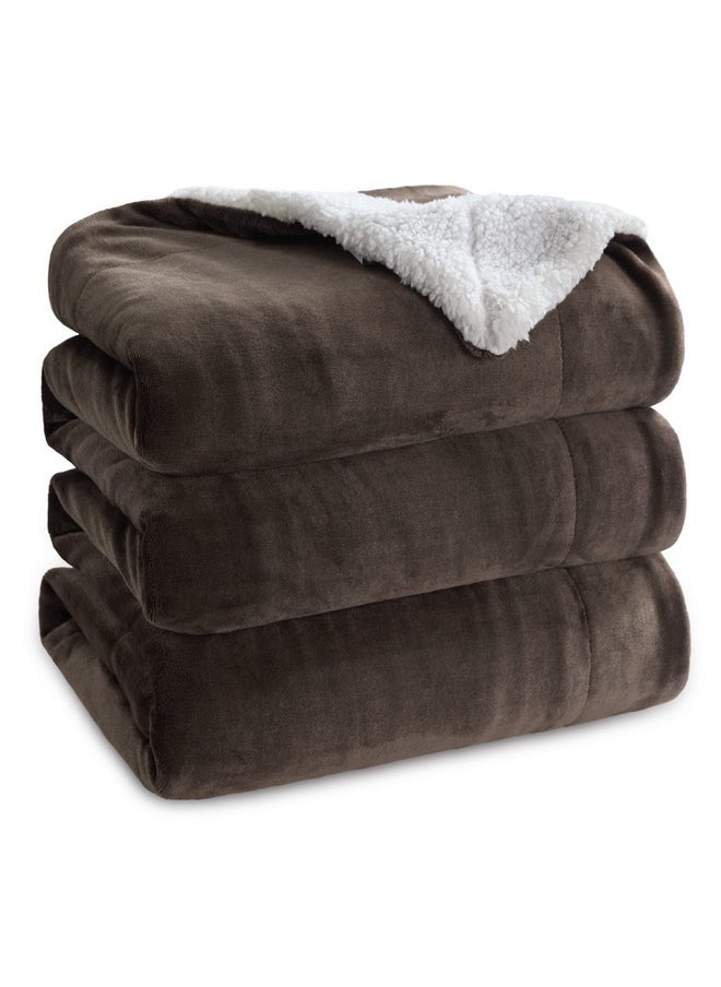 Bedsure Sherpa Fleece Blankets Queen Size for Bed - Thick and Warm Blanket for Winter, Soft Fuzzy Plush Queen Blanket for All Seasons, Brown, 90x90 Inches