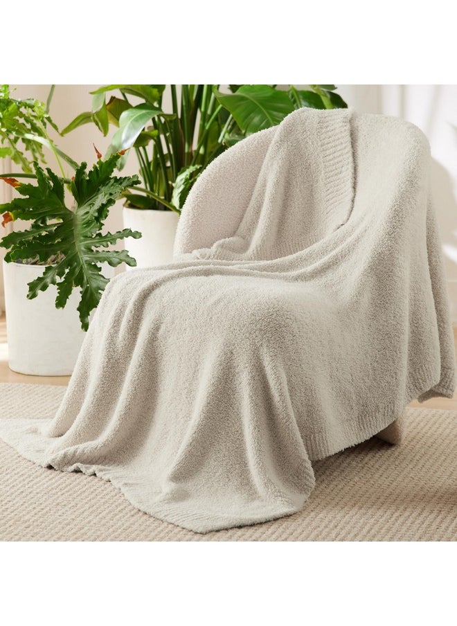 Bedsure Super Soft Knit Throw Blanket - Warm Cozy Reversible Beige Blanket, Fluffy Fuzzy Plush Lightweight Blanket for Couch Sofa Bed (50