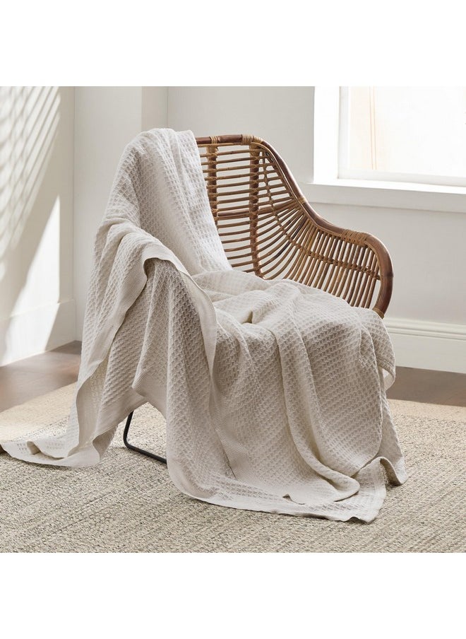 Bedsure 100% Cotton Large Throw Blanket for Couch - Waffle Weave Light Beige/Linen Throw Blanket for Bed, Lightweight and Soft Fall Throw Blanket for Office, 50x70 inches