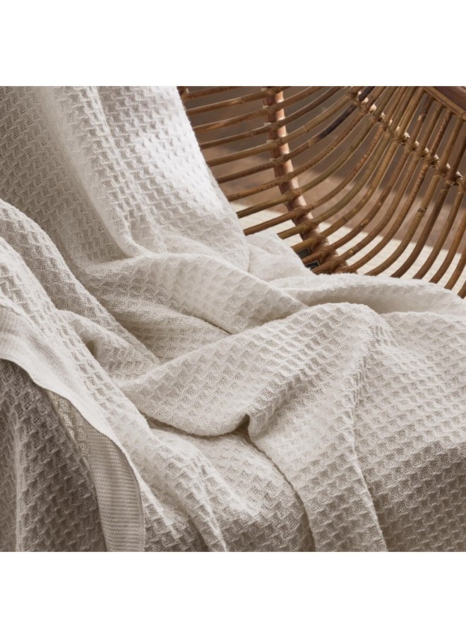 Bedsure 100% Cotton Large Throw Blanket for Couch - Waffle Weave Light Beige/Linen Throw Blanket for Bed, Lightweight and Soft Fall Throw Blanket for Office, 50x70 inches