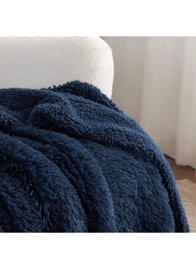 Bedsure Soft Navy Blue Twin Blanket for Bed, Fluffy Fuzzy Blankets Twin Size for Couch, Sofa, Cozy Plush Sherpa Fleece Faux Fur Blanket, Thick Warm Christmas Blanket Gifts for Women, Men, 60x80