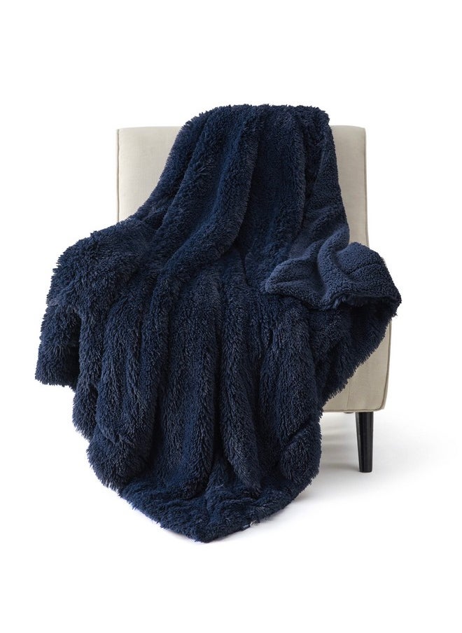 Bedsure Soft Navy Blue Twin Blanket for Bed, Fluffy Fuzzy Blankets Twin Size for Couch, Sofa, Cozy Plush Sherpa Fleece Faux Fur Blanket, Thick Warm Christmas Blanket Gifts for Women, Men, 60x80