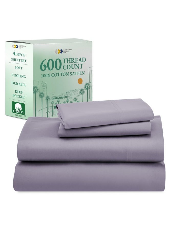 CALIFORNIA DESIGN DEN 5-Star Hotel 600 Thread Count 100% Cotton Sheets Set - Soft & Smooth Queen Sheet Set with Deep Pockets, Quality Beats Egyptian Cotton Claims (Lavender)