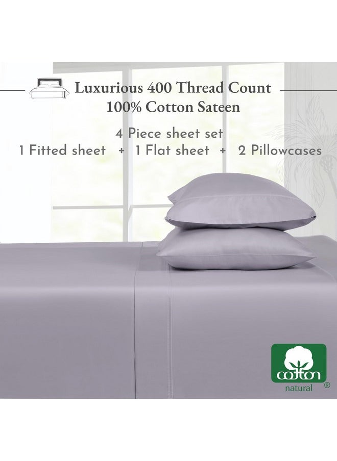 California Design Den 400 Thread Count 100% Cotton Sheets, King Size Sheet Set, Luxury Sheets & Pillowcases, Breathable Bedding for King Bed, Sateen, King Bed Sheets with Deep Pockets (Lavender Gray)