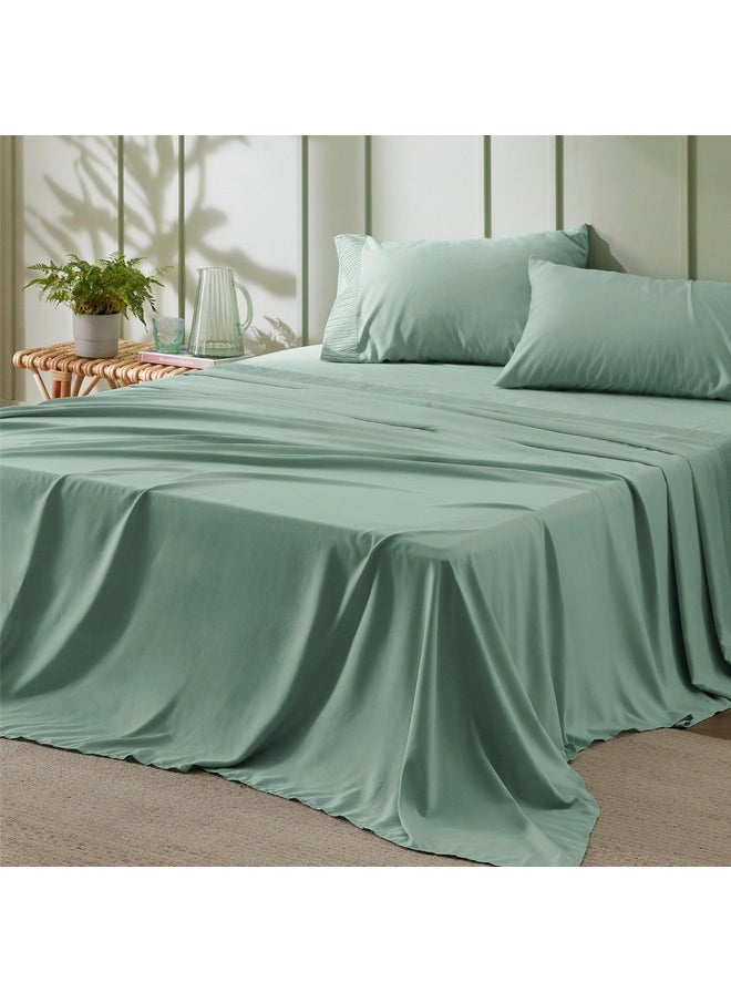 Bedsure Queen Sheet Set - Soft Sheets for Queen Size Bed, 4 Pieces Hotel Luxury Mint Green Sheets Queen, Easy Care Polyester Microfiber Cooling Bed Sheet Set