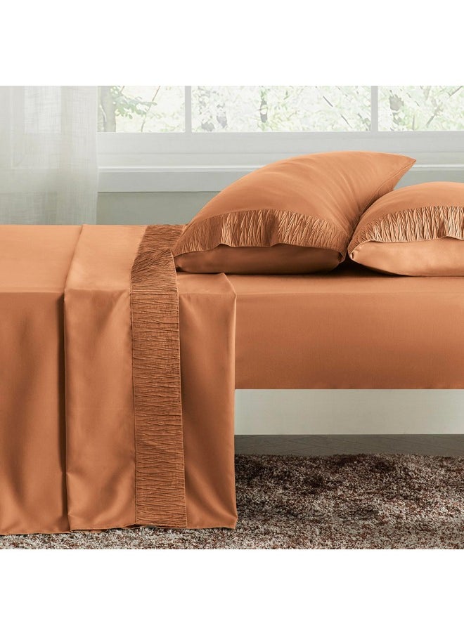 Bedsure King Size Sheets - Soft Sheets for King Size Bed, 4 Pieces Hotel Luxury Burnt Orange Sheets King, Easy Care Polyester Microfiber Cooling Bed Sheet Set