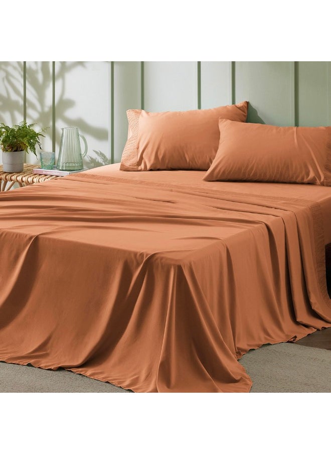 Bedsure King Size Sheets - Soft Sheets for King Size Bed, 4 Pieces Hotel Luxury Burnt Orange Sheets King, Easy Care Polyester Microfiber Cooling Bed Sheet Set