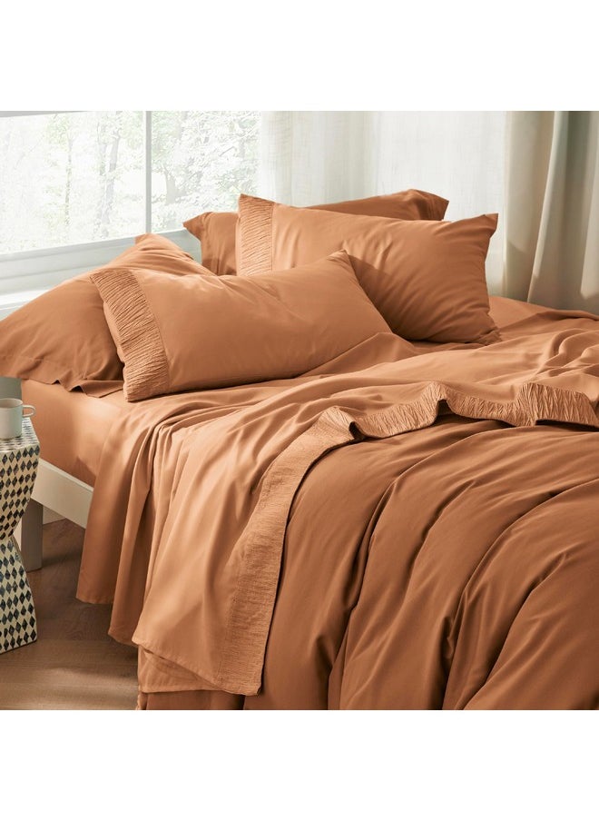 Bedsure King Size Sheets - Soft Sheets for King Size Bed, 4 Pieces Hotel Luxury Burnt Orange Sheets King, Easy Care Polyester Microfiber Cooling Bed Sheet Set