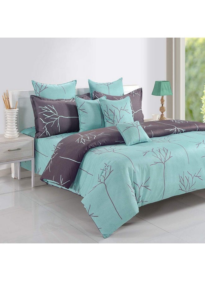 Swayam Ananda Collection Premium Cotton 200 TC Floral Print Cotton Double Bed Sheet with 2 Pillow Cover - GreenGrey