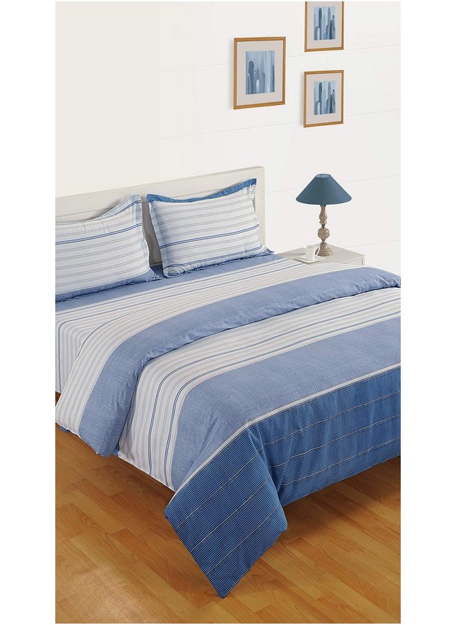 Swayam 200 TC Stripe Print Cotton Extra Large Bed Sheet with 2 Pillow Cover - Grey, Blue (14044)