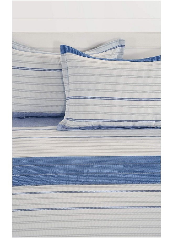 Swayam 200 TC Stripe Print Cotton Extra Large Bed Sheet with 2 Pillow Cover - Grey, Blue (14044)