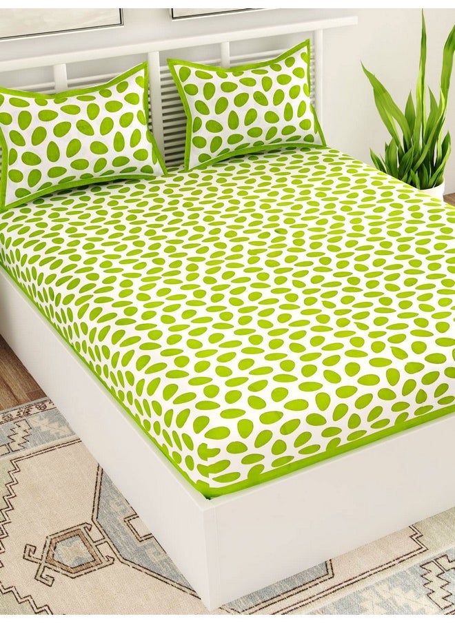 UniqChoice Green Color Cotton Printed Double Bedsheet with 2 Pillow Cover (Polka Dots)