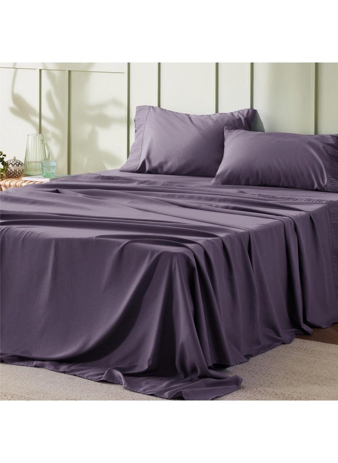 Bedsure Queen Sheet Set - Soft Sheets for Queen Size Bed, 4 Pieces Hotel Luxury Dusty Purple Sheets Queen, Easy Care Polyester Microfiber Cooling Bed Sheet Set