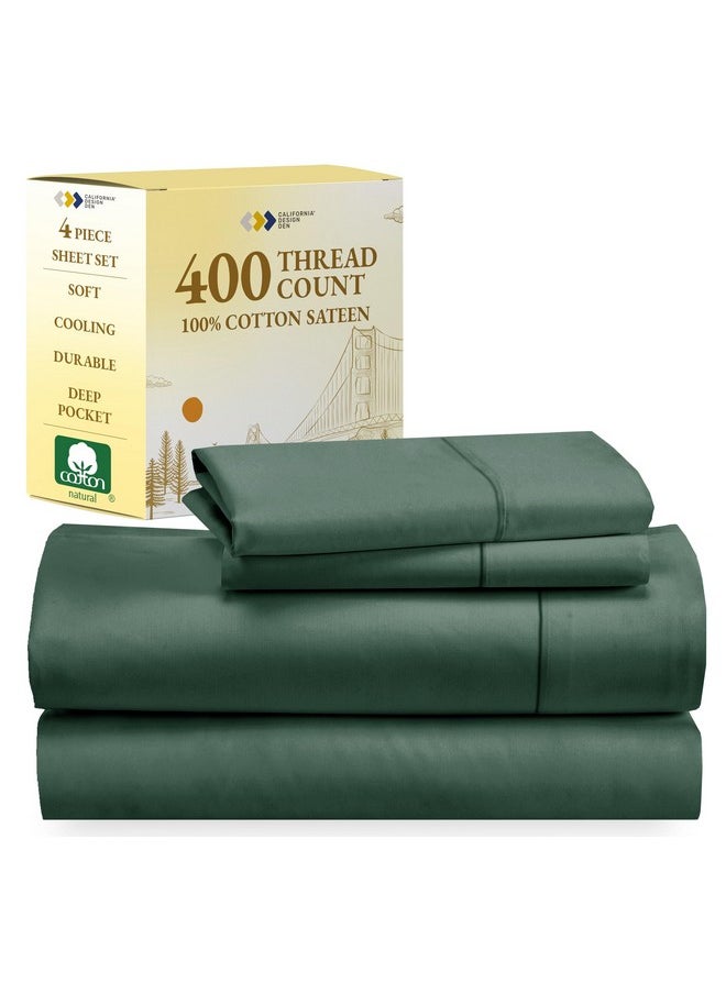 California Design Den Softest 100% Cotton Sheets, Full Size Sheet Sets, 400 Thread Count Sateen Bedding, Deep Pocket Sheets, Cooling Sheets, Full Size Sheets, Breathable Bed Set (Hunter Green)