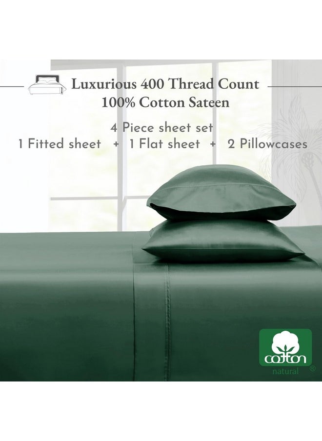 California Design Den Softest 100% Cotton Sheets, Full Size Sheet Sets, 400 Thread Count Sateen Bedding, Deep Pocket Sheets, Cooling Sheets, Full Size Sheets, Breathable Bed Set (Hunter Green)