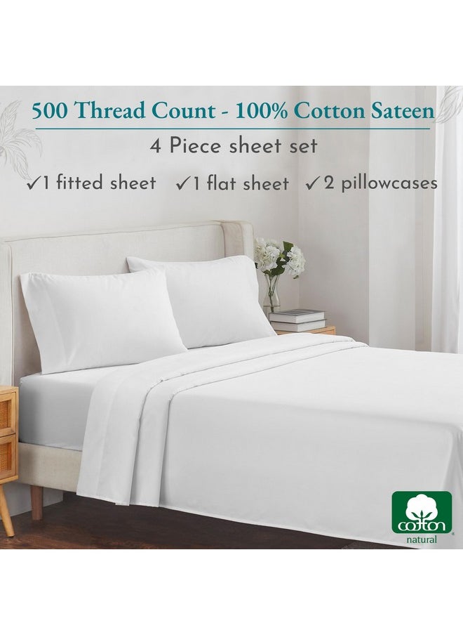 California Design Den Full Size Sheet Set - 100% Cotton 500 Thread Count, Cooling Deep Pocket Bed Sheets with Fitted Elastic Sheet, Extra Soft Luxury Hotel Quality - White