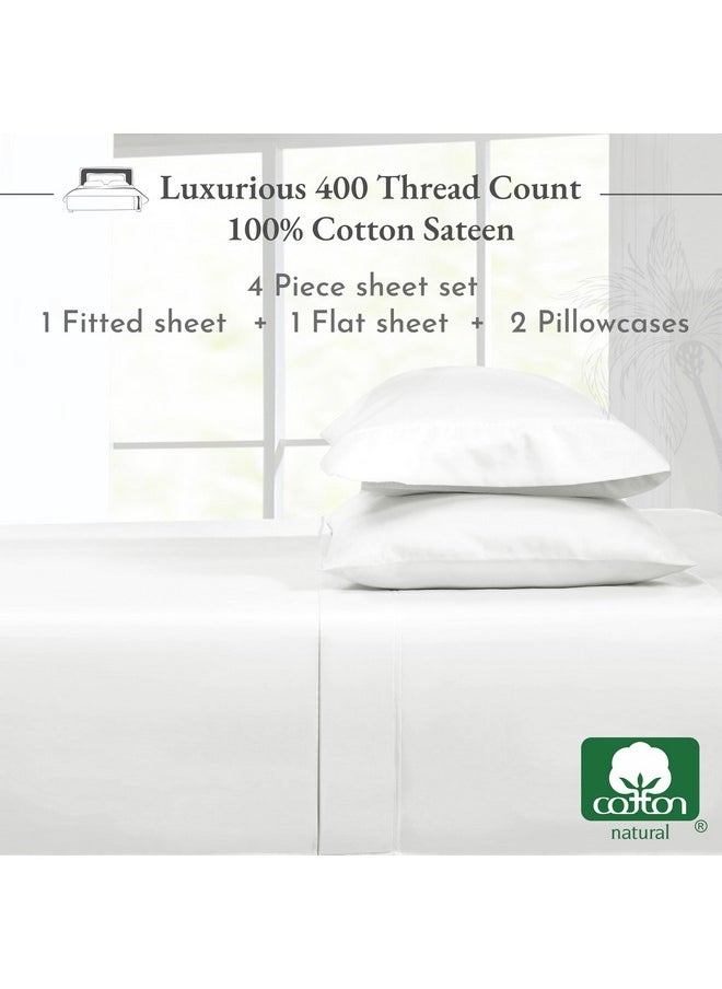 California Design Den Soft 100% Cotton Sheets, Full Size Sheet Sets, 400 Thread Count Sateen Bedding, Deep Pocket Sheets, Cooling Sheets, Full Size Sheets, Breathable Bed Set (Antique White)